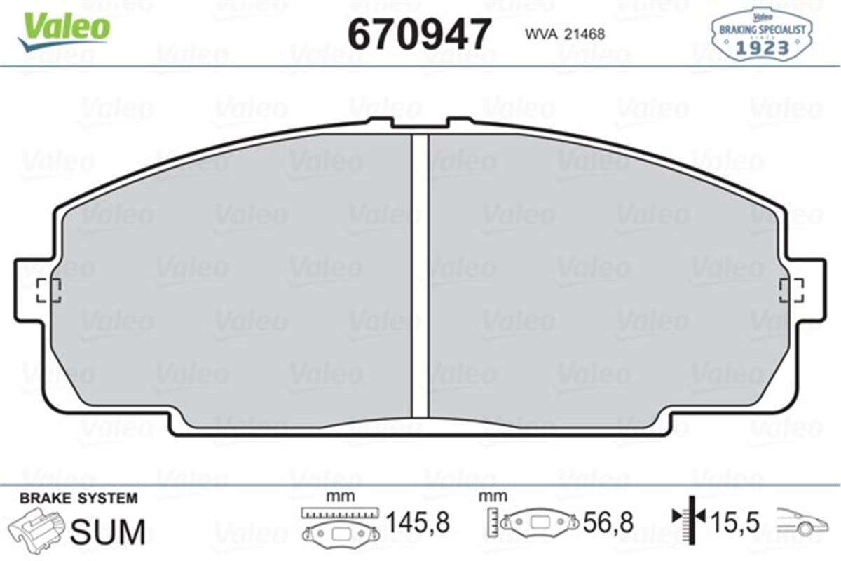 HYUNDAIÖN BALATA HYUNDAI HILUX III PICKUP 2.5D-4D 4X4 12-2007 VALEO 670947VALEOVALEO 670947
