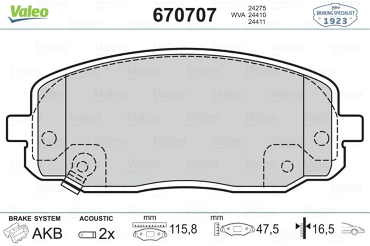 İ10ÖN BALATA HYUNDAI İ10-1.0 1.1-1.2 08 11 KIA PICANTO 1.0-1-1 08 VALEO 670707VALEOVALEO 670707