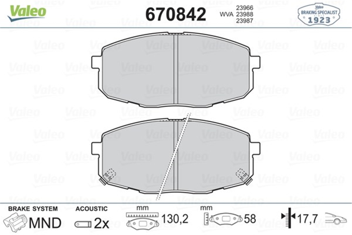 İ30ÖN BALATA HYUNDAI İ30 1.4-1.6-2.0-1.6 CRDI-2.0 CRDI 10-07 KIA CEED 06 VALEO 670842VALEOVALEO 670842