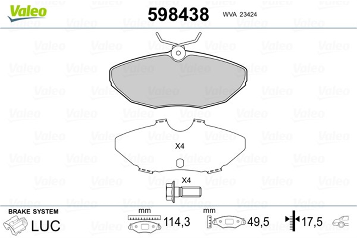 JAGUARARKA BALATA JAGUAR STYPE 3.0V6 10-98 07 4.0 99-02 XJ 2.7D 05-3.09 3.0 4.2 03-3.09 VALEO 598438VALEOVALEO 598438