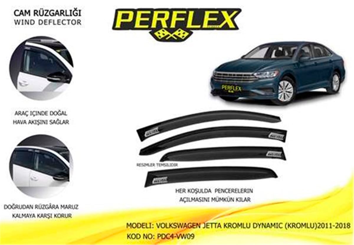 JETTACAM RÜZGARLIĞI VOLKSWAGEN JETTA KROMLU DYNAMIC KROMLU 2011-2018 4 LÜ PERFLEX PDC4-VW09PERFLEXPERFLEX PDC4-VW09