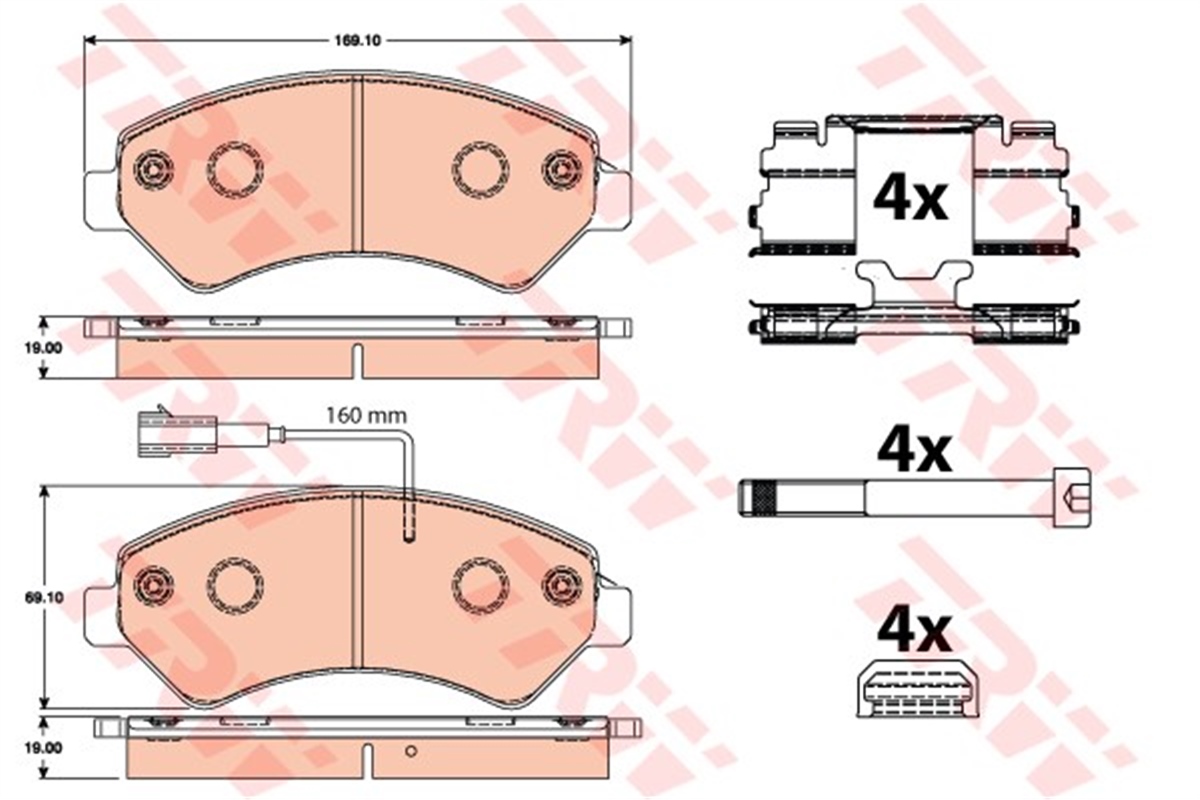 JUMPERÖN BALATA BOXER 2.2 HDI 06 3.0 HDI 10 JUMPER 2.2 HDI 11 3.0 HDI 06 169.1X69.1X19 TRW GDB2072TRWTRW GDB2072