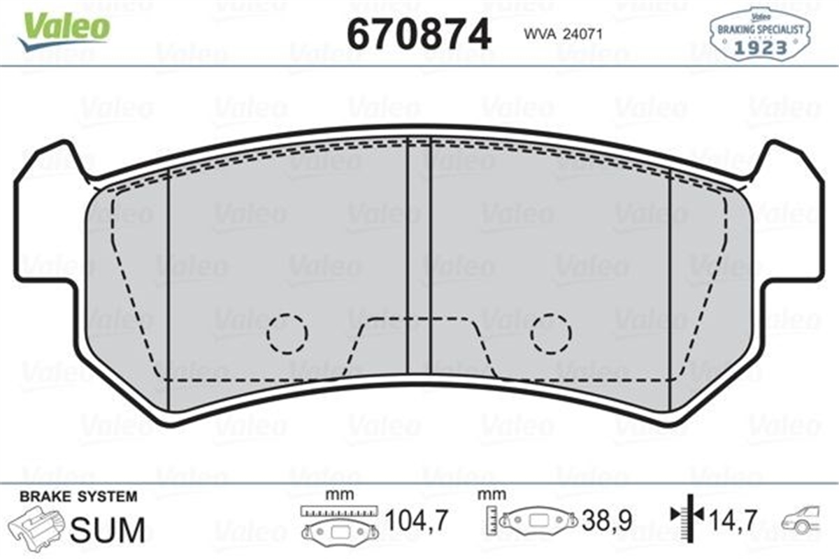 LACETTIARKA BALATA LACETTI 1.4-1.6-1.8 04 NUBIRA 1.4-1.6-1.8 2.0 04 VALEO 670874VALEOVALEO 670874