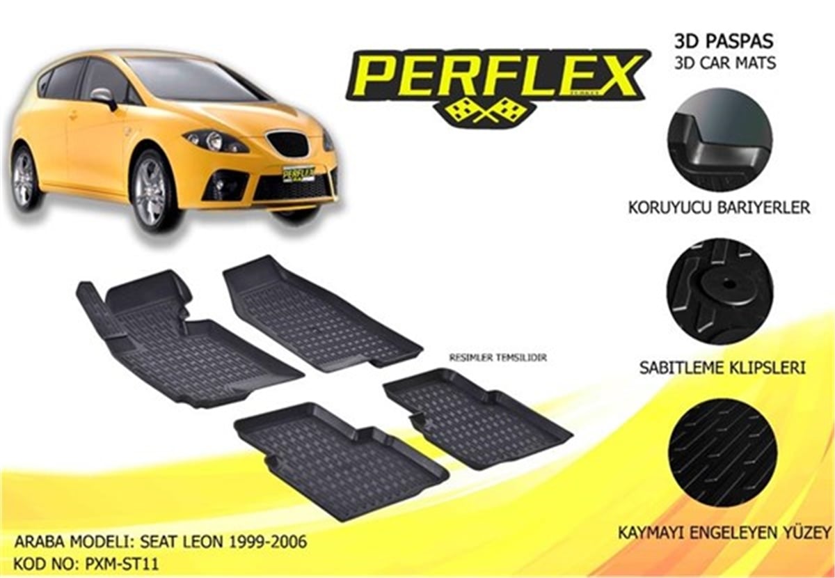 LEONPERFLEX 3D X-MAT HAVUZLU PASPAS ÇEŞİTLERİ SİYAH SEAT LEON 1999-2006 3D X-MAT 5 PCS PERFLEX PXM-ST11PERFLEXPERFLEX PXM-ST11
