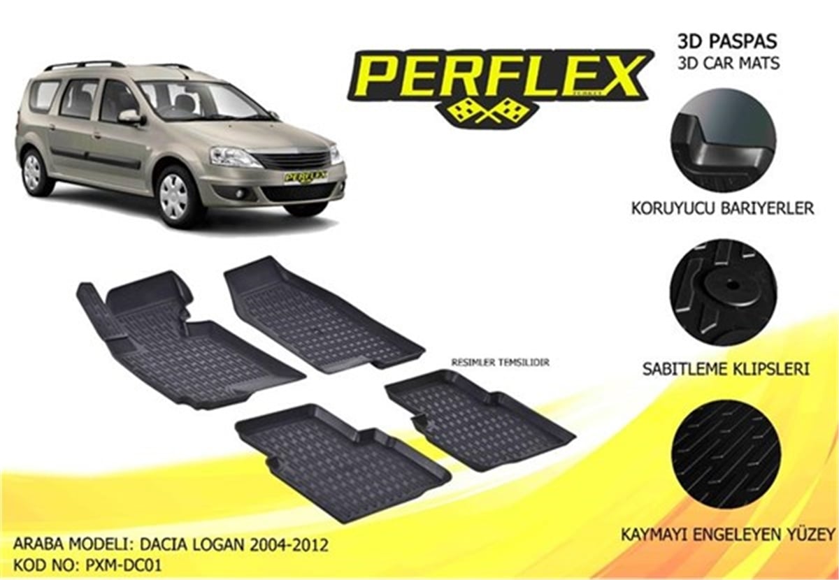 LOGANPERFLEX 3D X-MAT HAVUZLU PASPAS ÇEŞİTLERİ BEJ DACIA LOGAN 2004 2004 3D X-MAT 5 PCS PERFLEX PXMBG-DC01PERFLEXPERFLEX PXMBG-DC01