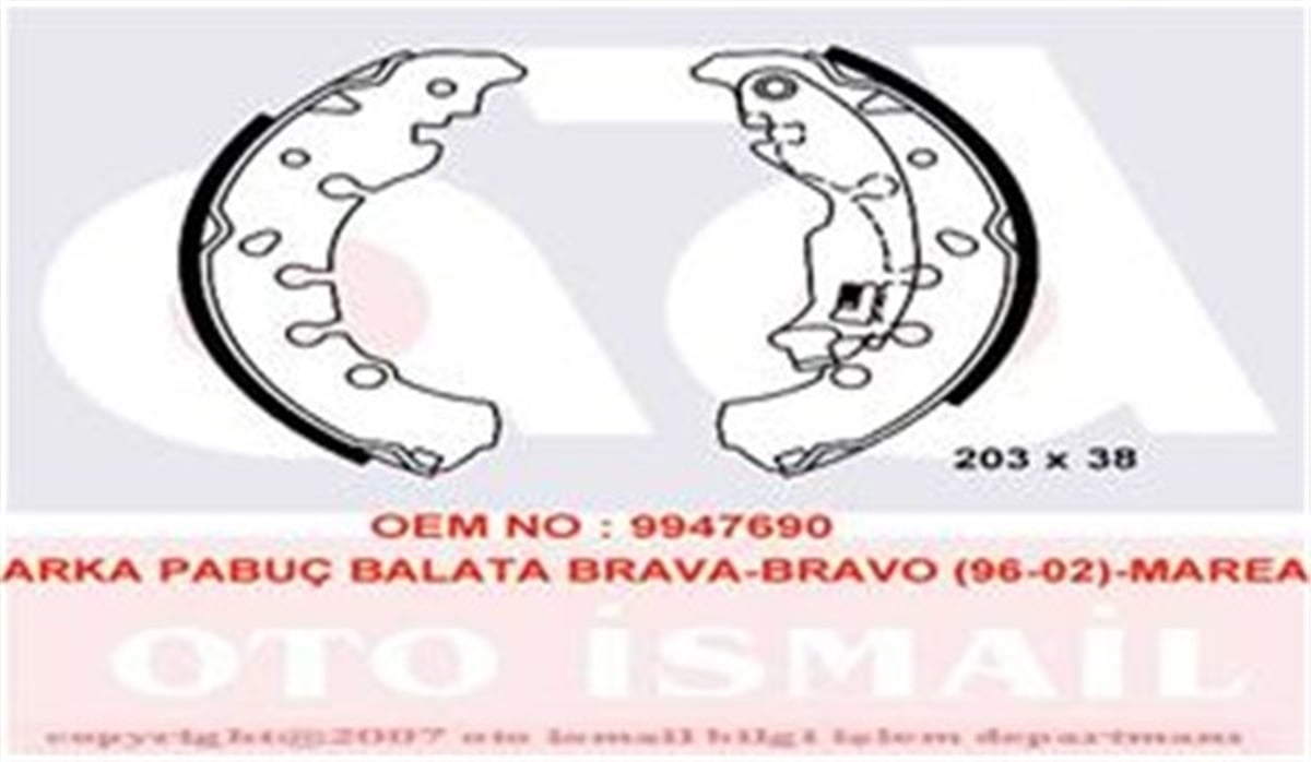 MAREAARKA PABUÇ BALATA BRAVO BRAVA 1.2 1.6 1.8 1.9JTD 95-01 MAREA 1.4 1.6 1.8 1.9JTD 96-02 203X38 VALEO 562649VALEOVALEO 562649