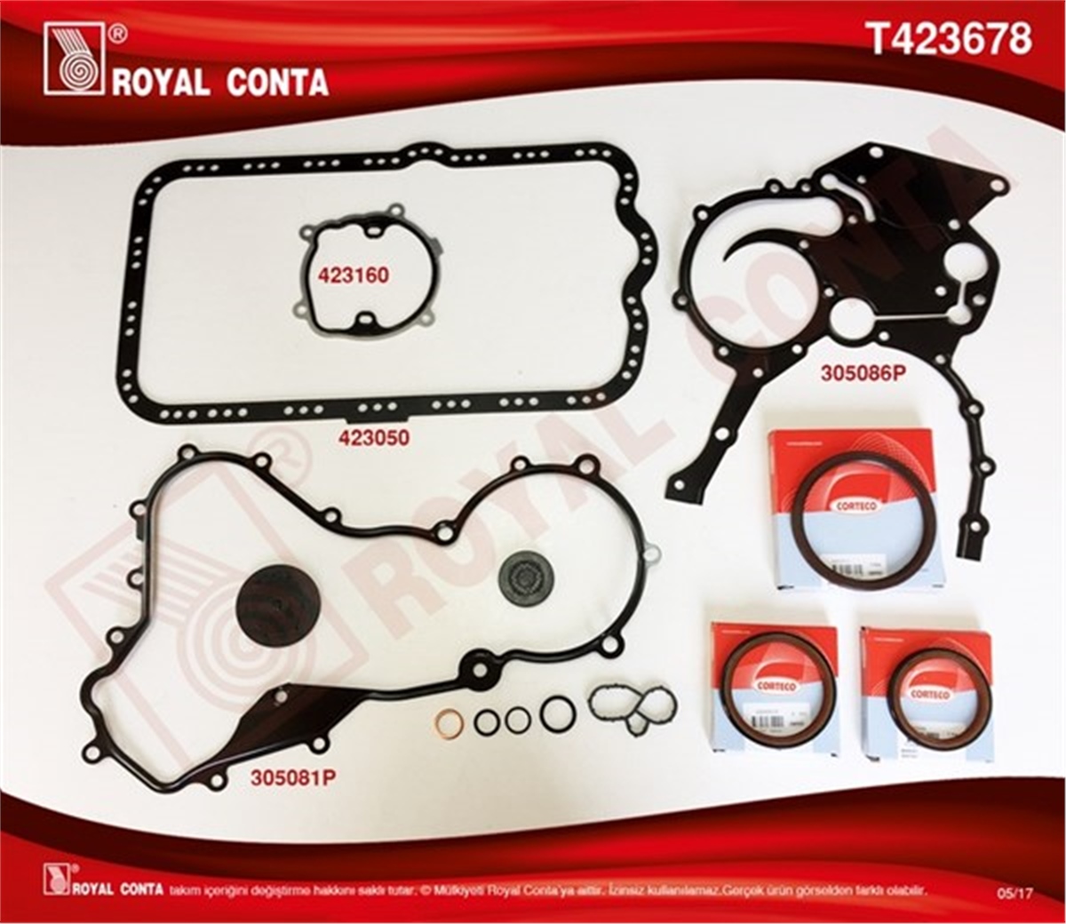 MASTERALT TAKIM CONTA CORTECO KEÇELİ MASTER 2.2-2.5 DCI G9T-G9U ROYAL T423678ROYALROYAL T423678
