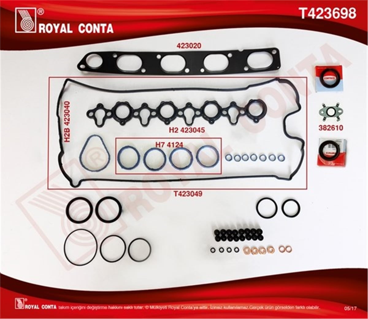 MASTERÜST TAKIM CONTA CORTECO KEÇELİ REINZ SUB.LAST SİLİNDİR KAPAK CONTASI SİZ MASTER 2.2-2.5 DCI G9T-G9U ROYAL T423698ROYALROYAL T423698