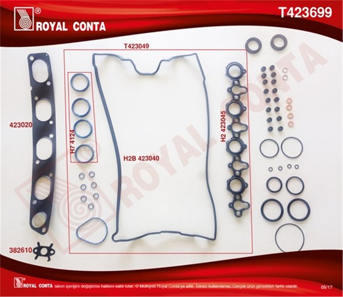 MASTERÜST TAKIM CONTA SKT KEÇELİ REINZ SUB.LAST SİLİNDİR KAPAK CONTASI SİZ MASTER 2.2-2.5 DCI G9T-G9U ROYAL T423699ROYALROYAL T423699