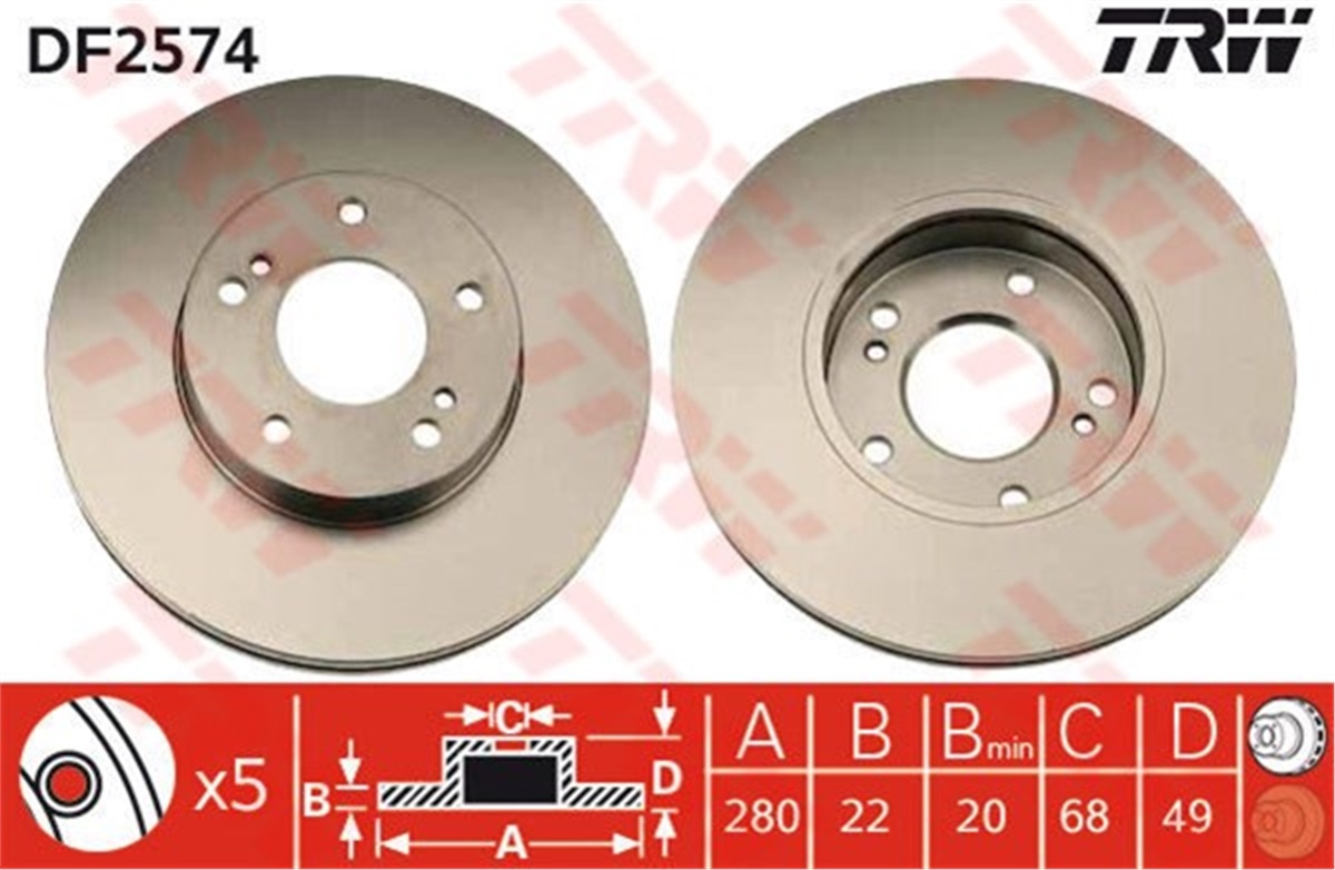 MAXIMAÖN FREN AYNASI MAXIMA 95-00 280X22X20XHAVALI TRW DF2574TRWTRW DF2574