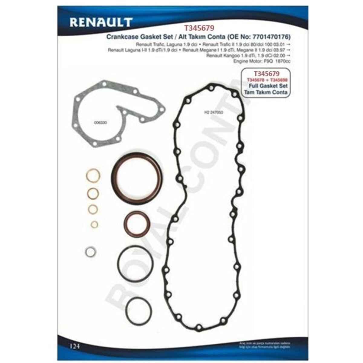 MEGANEALT TAKIM CONTA SKT KEÇELİ KANGOO-MASTER-MEGANE 1.9 F9Q ROYAL T345679ROYALROYAL T345679