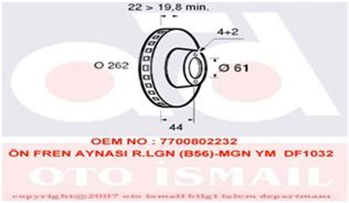 MEGANEÖN FREN AYNASI MEGANE 96-9.99 SCENIC 96-9.99 LGN 93-3.01 SAFRANE 4.92-7.96 262X22X4DLXHAVALI VALEO 186304VALEOVALEO 186304