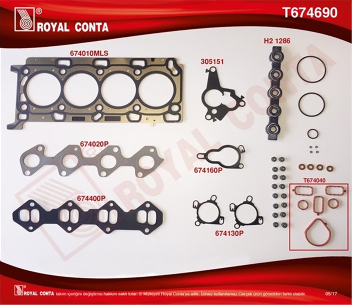 MOVANOÜST TAKIM CONTA SİLİNDİR KAPAK CONTASI Lİ SUBAP LASTİKLİ MASTER III 2.3 DCİ 11 MOVANO 2.3 CDTİ 10 M9T ROYAL T674690ROYALROYAL T674690