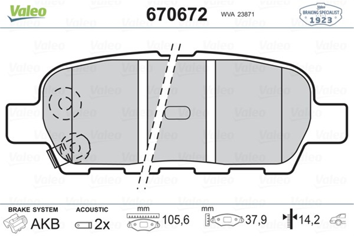 NISSANARKA BALATA NISSAN XTRAIL 2.0-2.2DCI 01 INFINITI FX35 3.5 03 FX45 4.5 03 GRAND VITARA 2.4 09 VALEO 670672VALEOVALEO 670672