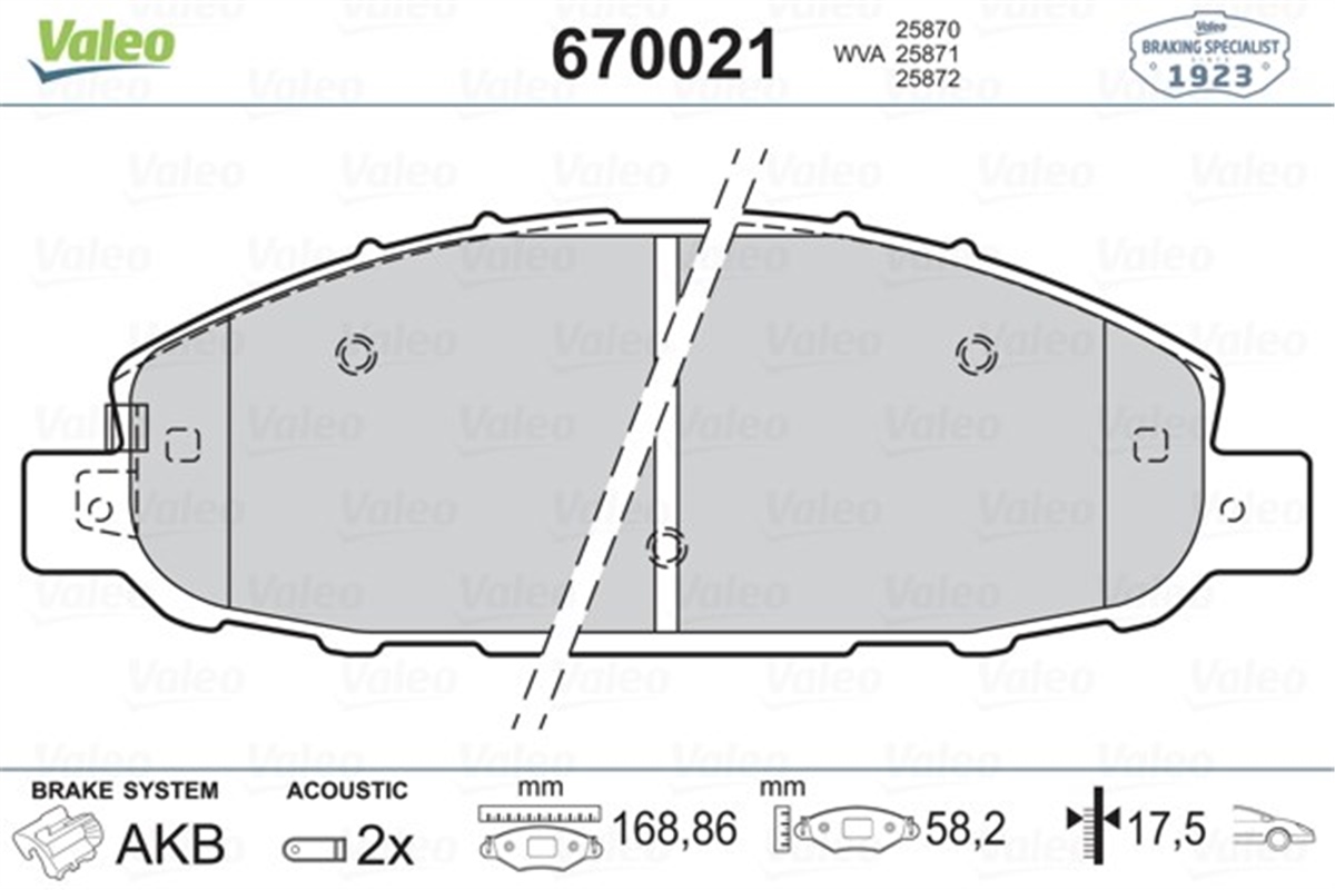NISSANBALATA ÖN DİSK NISSAN URVAN-CARAVAN 2.5-2.7 00 VALEO 670021VALEOVALEO 670021