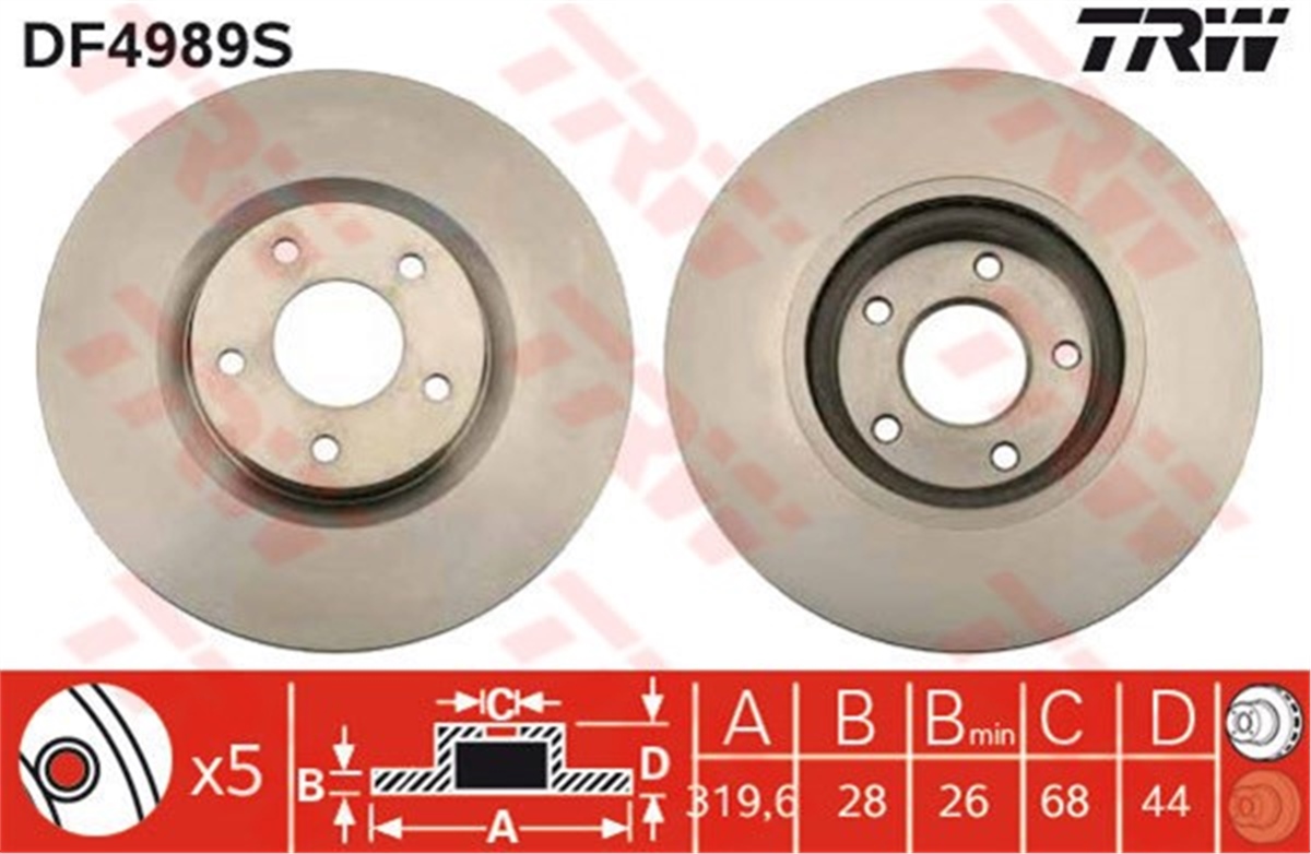 NISSANÖN FREN AYNASI NISSAN QASHQA-KALEOS İ2 2.0-2.0 DCİ 4X4 08 320X28X5DLXHAVALI TRW DF4989STRWTRW DF4989S
