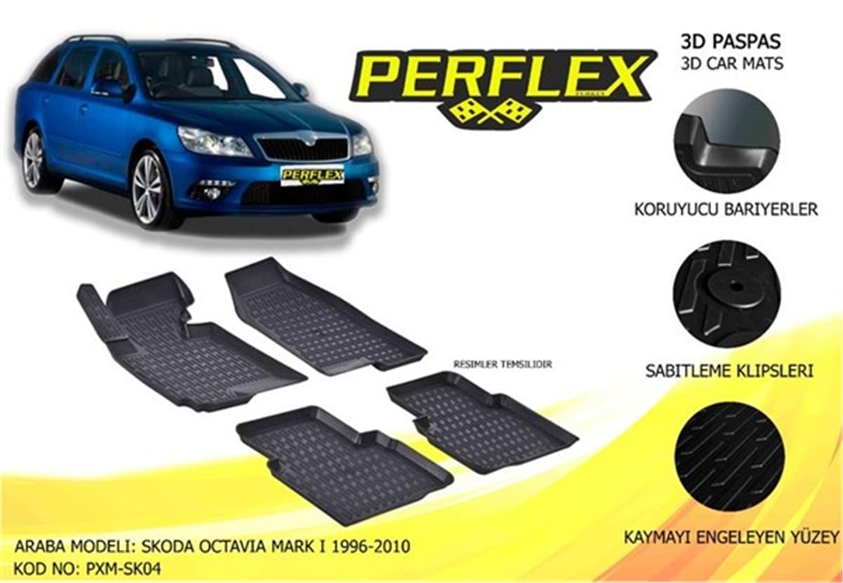 OCTAVIAPERFLEX 3D X-MAT HAVUZLU PASPAS ÇEŞİTLERİ SİYAH SKODA OCTAVIA I 1996-2010 3D X-MAT 5 PCS PERFLEX PXM-SK04PERFLEXPERFLEX PXM-SK04