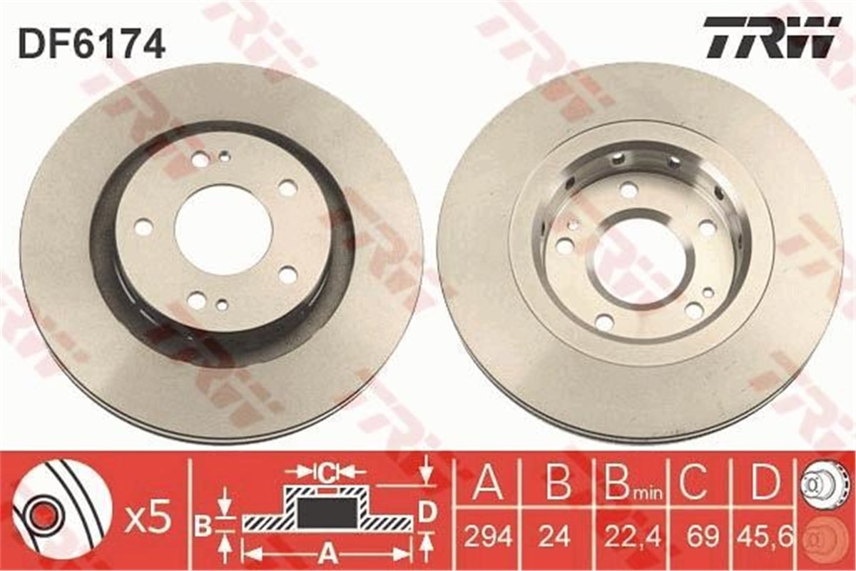 OUTLANDERÖN FREN AYNASI C-CROSSER07 OUTLANDER12 400707 294X24X22.4XHAVALI TRW DF6174TRWTRW DF6174