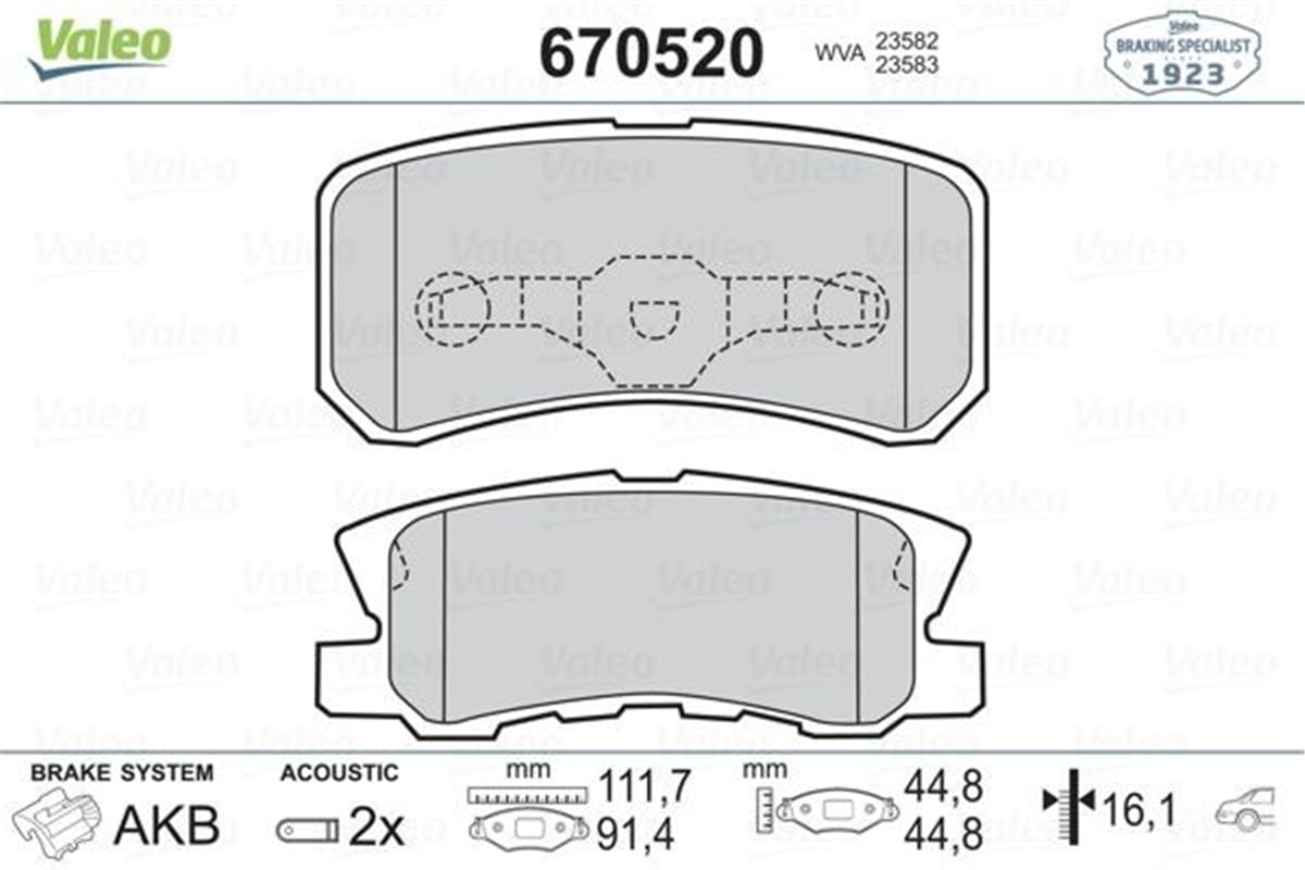 PAJEROARKA BALATA P4008 12 C4 1.6HDİ 12 PAJERO II 01-07 10 AXS 10 OUTLANDER 07 12 GRANDIS 07 VALEO 670520VALEOVALEO 670520
