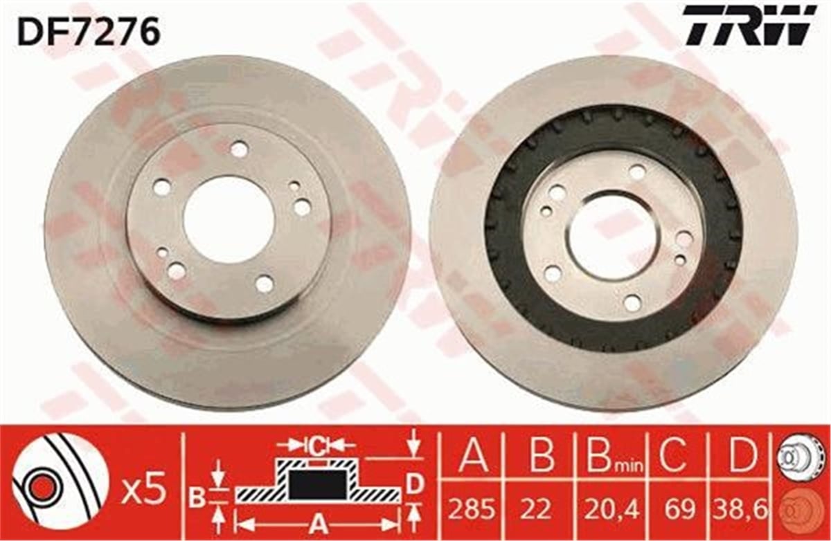 PAJEROÖN FREN AYNASI PAJERO 99-01 285X22X5XHAVALI TRW DF7276TRWTRW DF7276
