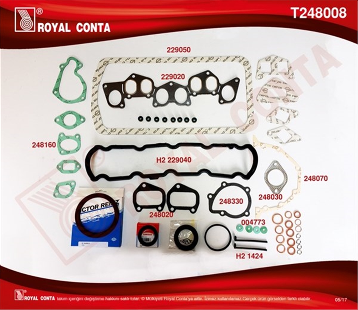 PARTNERMOTOR TAKIM CONTA SKT KEÇELİ SİLİNDİR KAPAK CONTASI SİZ P205-P305-P306-PARTNER 1.8D XUD7 ROYAL T248008ROYALROYAL T248008