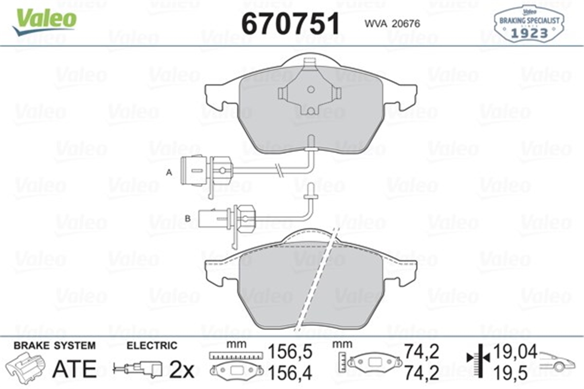 PASSATÖN BALATA FİŞLİ BÜYÜK TİP PASSAT-A4-A6 97-04 GDB1307 VALEO 670751VALEOVALEO 670751