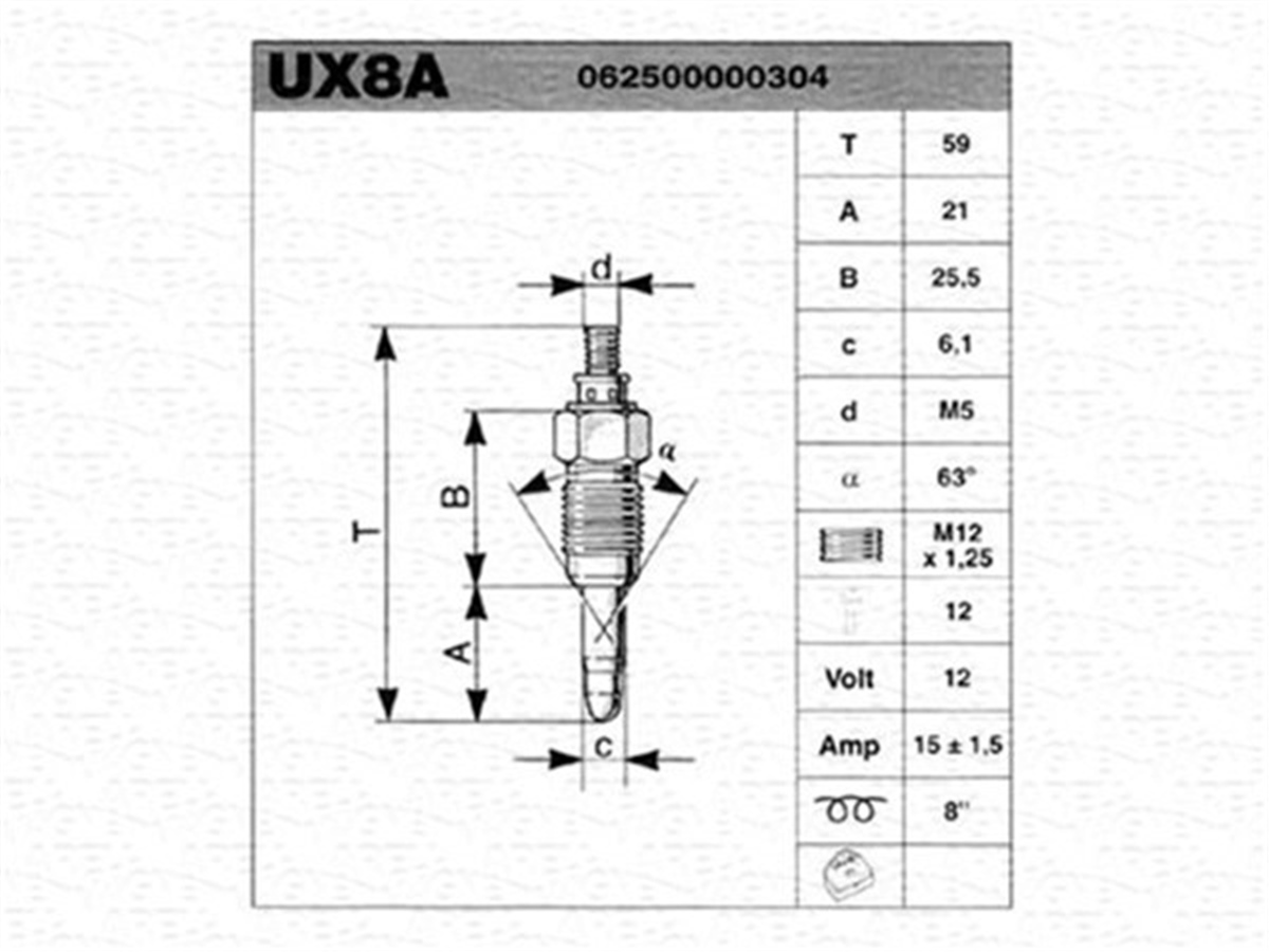 PASSATUX8A KIZDIRMA BUJİSİ GOLF III-PASSAT 1.9 D POLO 1.4-1.9 D CADDY 1.6-1.9 D TRANSPORTER IV 1.9-2 MARELLI 062500000304MARELLIMARELLI 062500000304