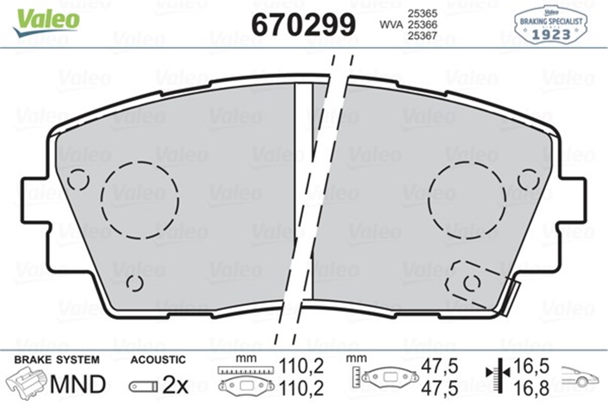 PICANTOÖN BALATA KIA PICANTO TA 1.0 1.2 05-2011 VALEO 670299VALEOVALEO 670299