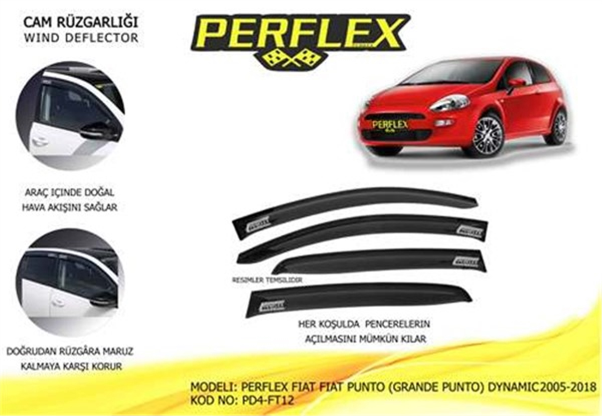 PUNTOCAM RÜZGARLIĞI FIAT PUNTO GRANDE PUNTO DYNAMIC 2005-2018 4 LÜ PERFLEX PD4-FT12PERFLEXPERFLEX PD4-FT12