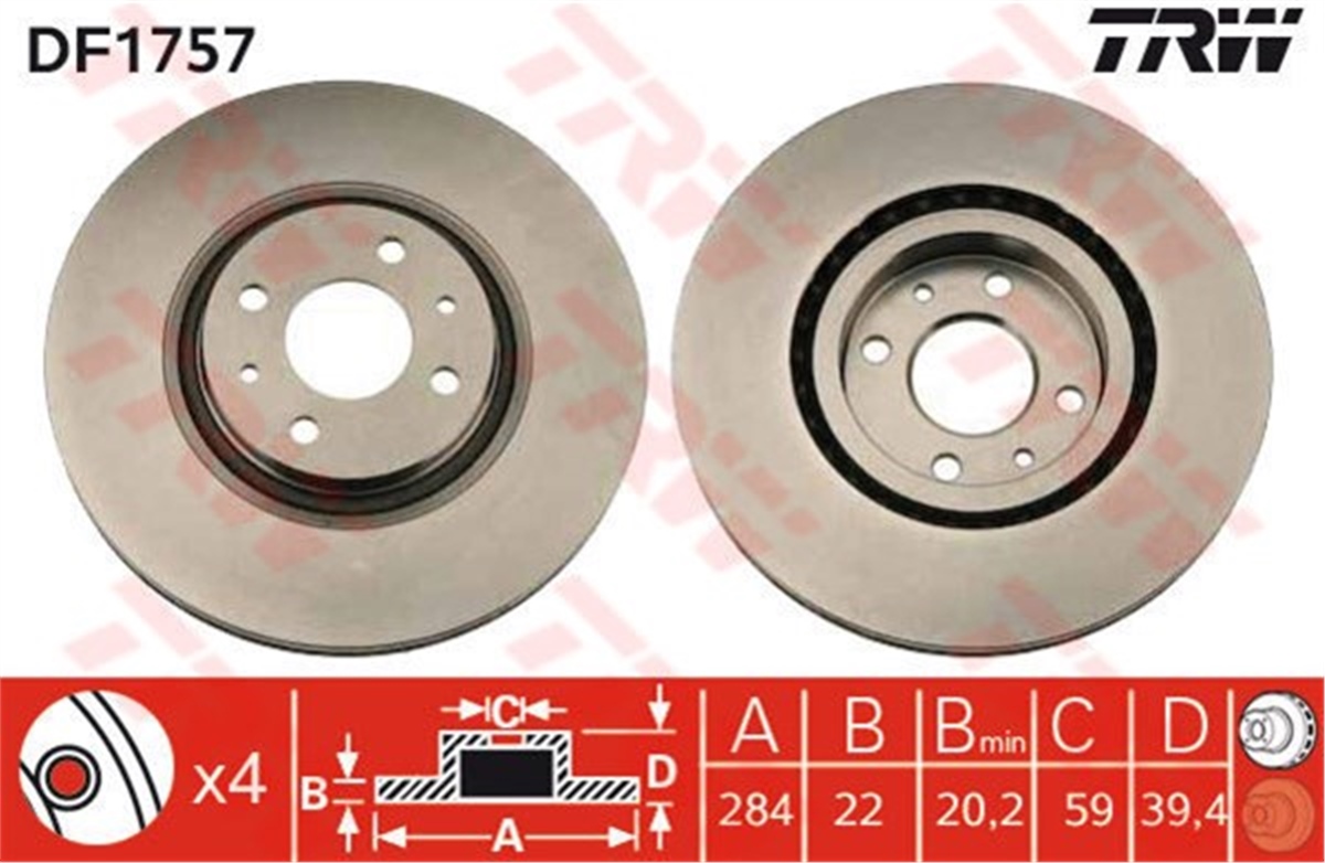 PUNTOÖN FREN AYNASI HAVALI ALFA 145-146-TIPO 2.0IE 16V-PUNTO 1.9JTD-COUPE 1.8 16V-2.0 16V-2.0 20V 96 TRW DF1757TRWTRW DF1757