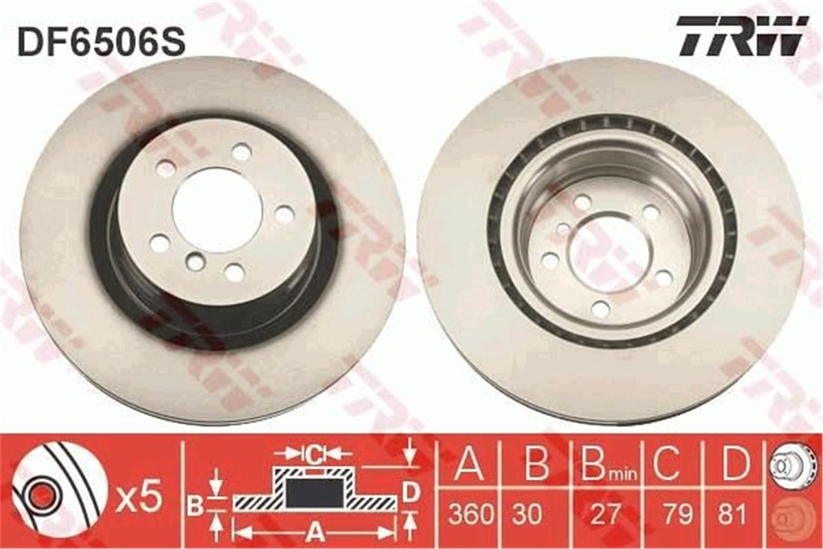 RANGE ROVERÖN FREN AYNASI ADET LAND ROVER RANGE ROVER 4.2-4.4-5.0-3.6D4X4 HVLX360X81X30-27X5D TRW DF6506STRWTRW DF6506S