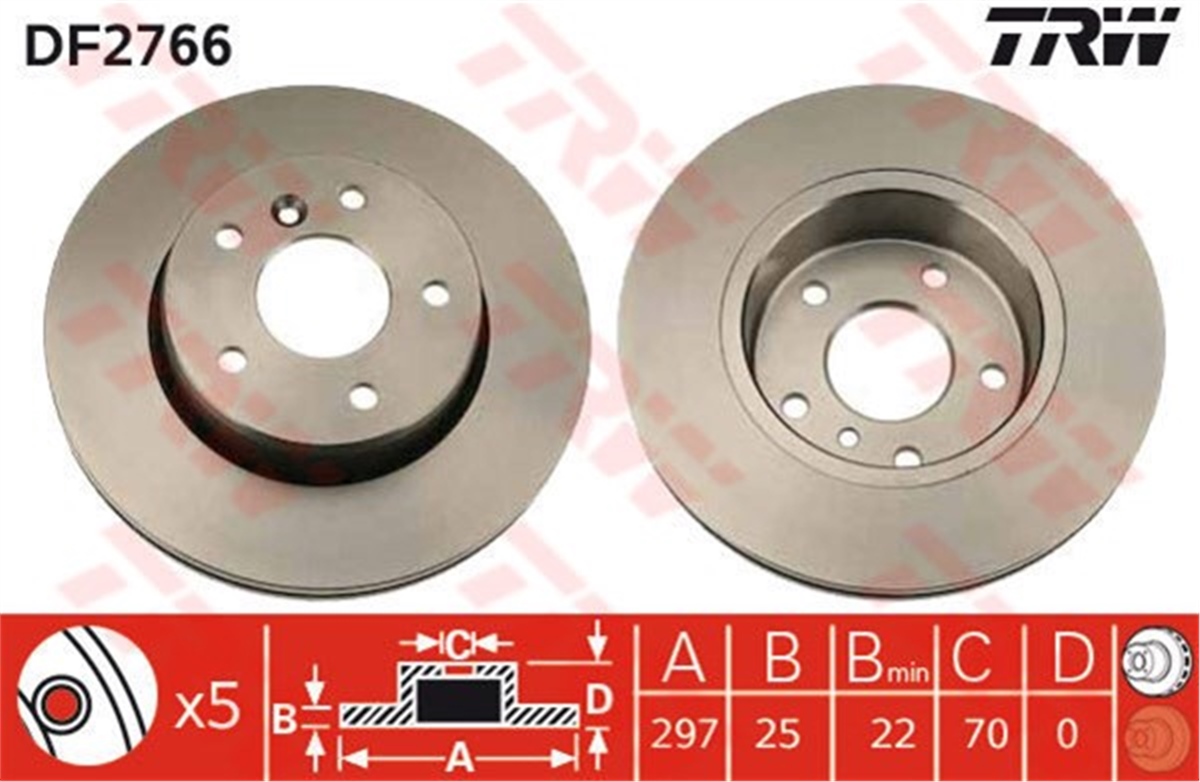 RANGE ROVERÖN FREN AYNASI RANGE ROVER 94-02 297X25X22XHAVALI TRW DF2766TRWTRW DF2766