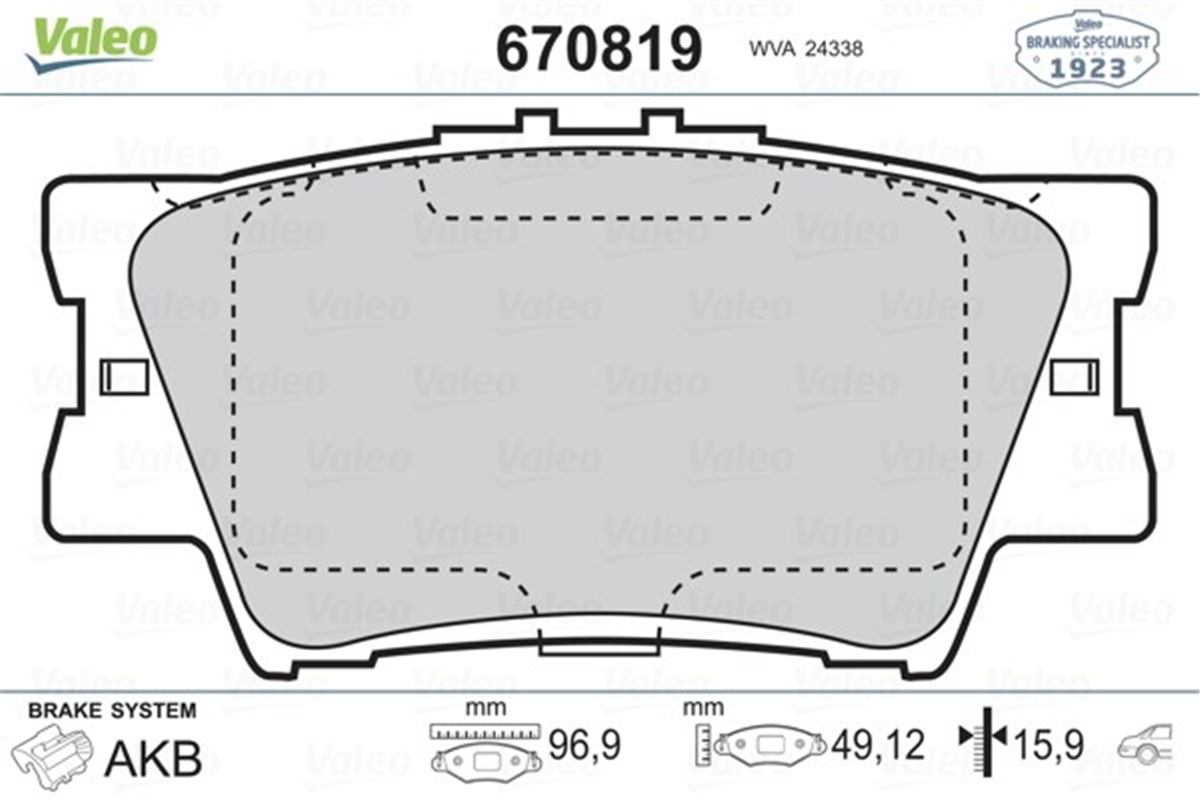 RAV 4ARKA BALATA TOYOTA RAV 4 2.0 2.0VVTİ 2.0D-4D 2.2D-4D 06 12 CAMRY 06-11 VALEO 670819VALEOVALEO 670819