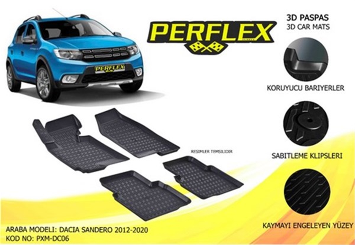 SANDEROPASPAS 3D X-MAT HAVUZLU DACIA SANDERO 13 SİYAH PERFLEX PXM-DC06PERFLEXPERFLEX PXM-DC06