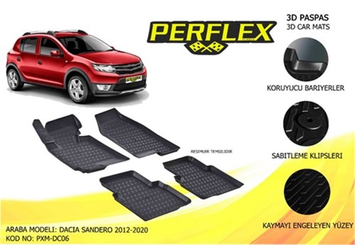 SANDEROPASPAS 3D X-MAT HAVUZLU DACIA SANDERO 08-13 SİYAH PERFLEX PXM-DC05PERFLEXPERFLEX PXM-DC05