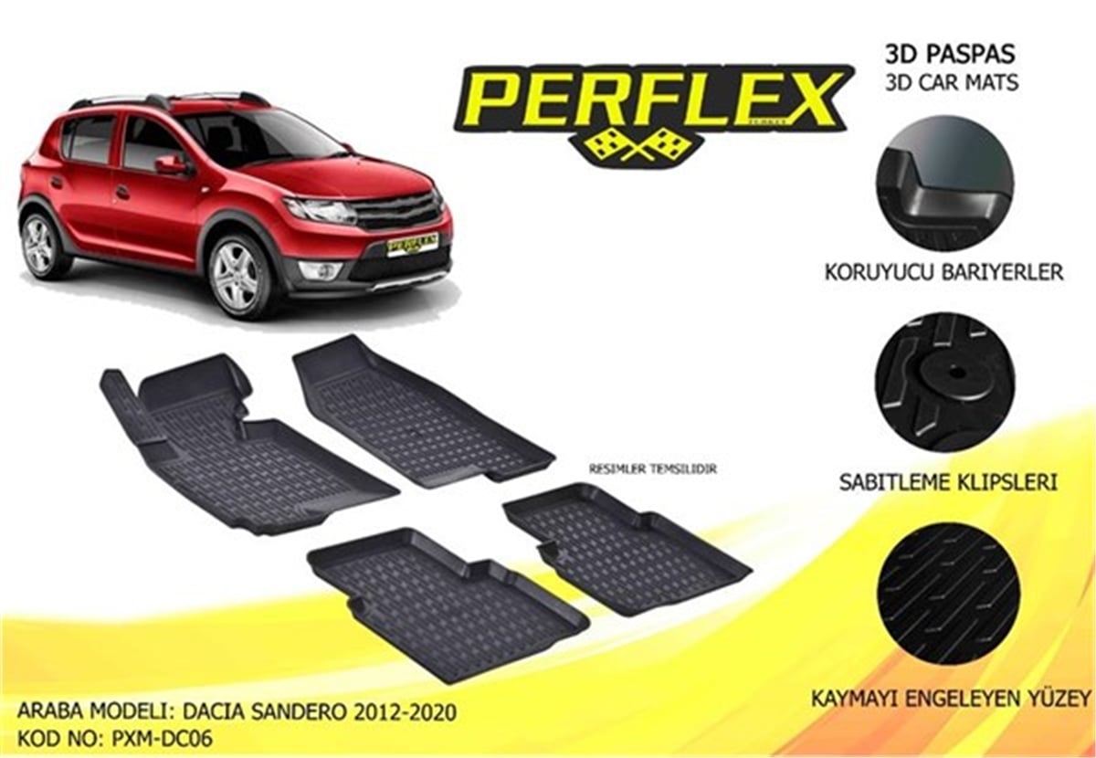 SANDEROPERFLEX 3D X-MAT HAVUZLU PASPAS ÇEŞİTLERİ BEJ DACIA SANDERO 2008-2013 3D X-MAT 5 PCS PERFLEX PXMBG-DC05PERFLEXPERFLEX PXMBG-DC05