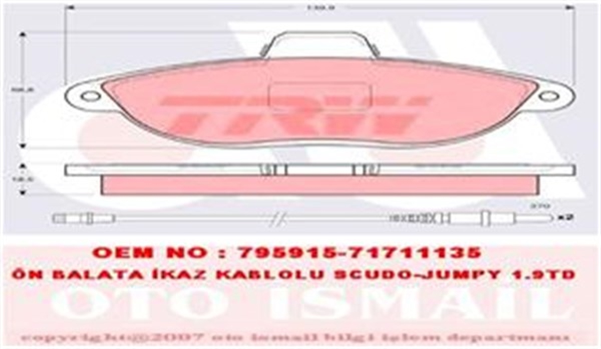 SCUDOÖN BALATA FİŞLİ EXPERT 96 SCUDO 96 JUMPY 1.9TD 95 P806 TRW GDB1216TRWTRW GDB1216