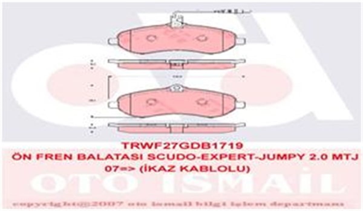 SCUDOÖN BALATA FİŞLİ EXPERT-SCUDO-JUMPY-1.6-2.0 MTJ 07 TRW GDB1719TRWTRW GDB1719