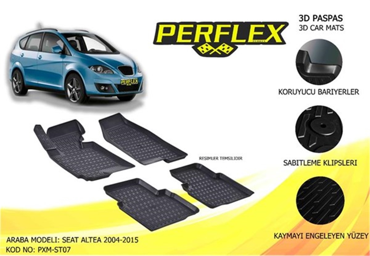 SEATPERFLEX 3D X-MAT HAVUZLU PASPAS ÇEŞİTLERİ SİYAH SEAT CORDOBA 2009 3D X-MAT 5 PCS PERFLEX PXM-ST07PERFLEXPERFLEX PXM-ST07