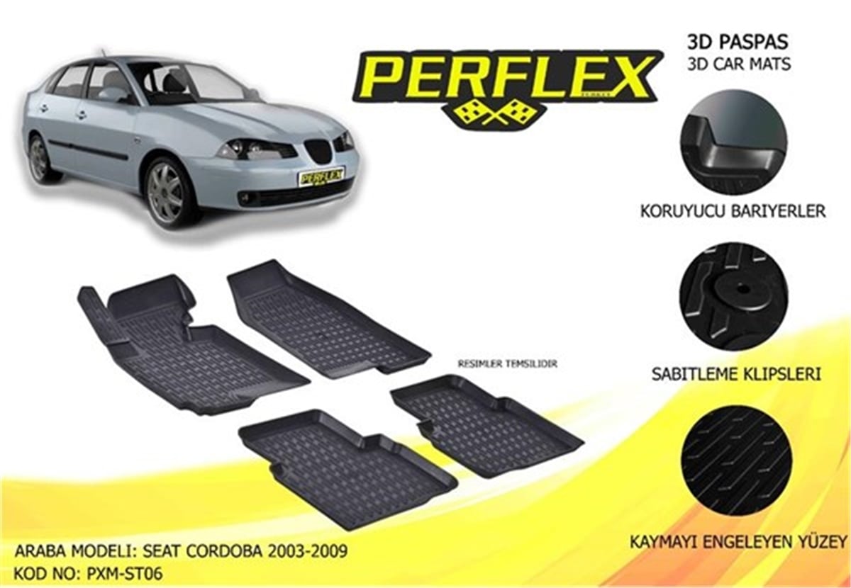 SEATPERFLEX 3D X-MAT HAVUZLU PASPAS ÇEŞİTLERİ SİYAH SEAT CORDOBA 2003-2009 3D X-MAT 5 PCS PERFLEX PXM-ST06PERFLEXPERFLEX PXM-ST06
