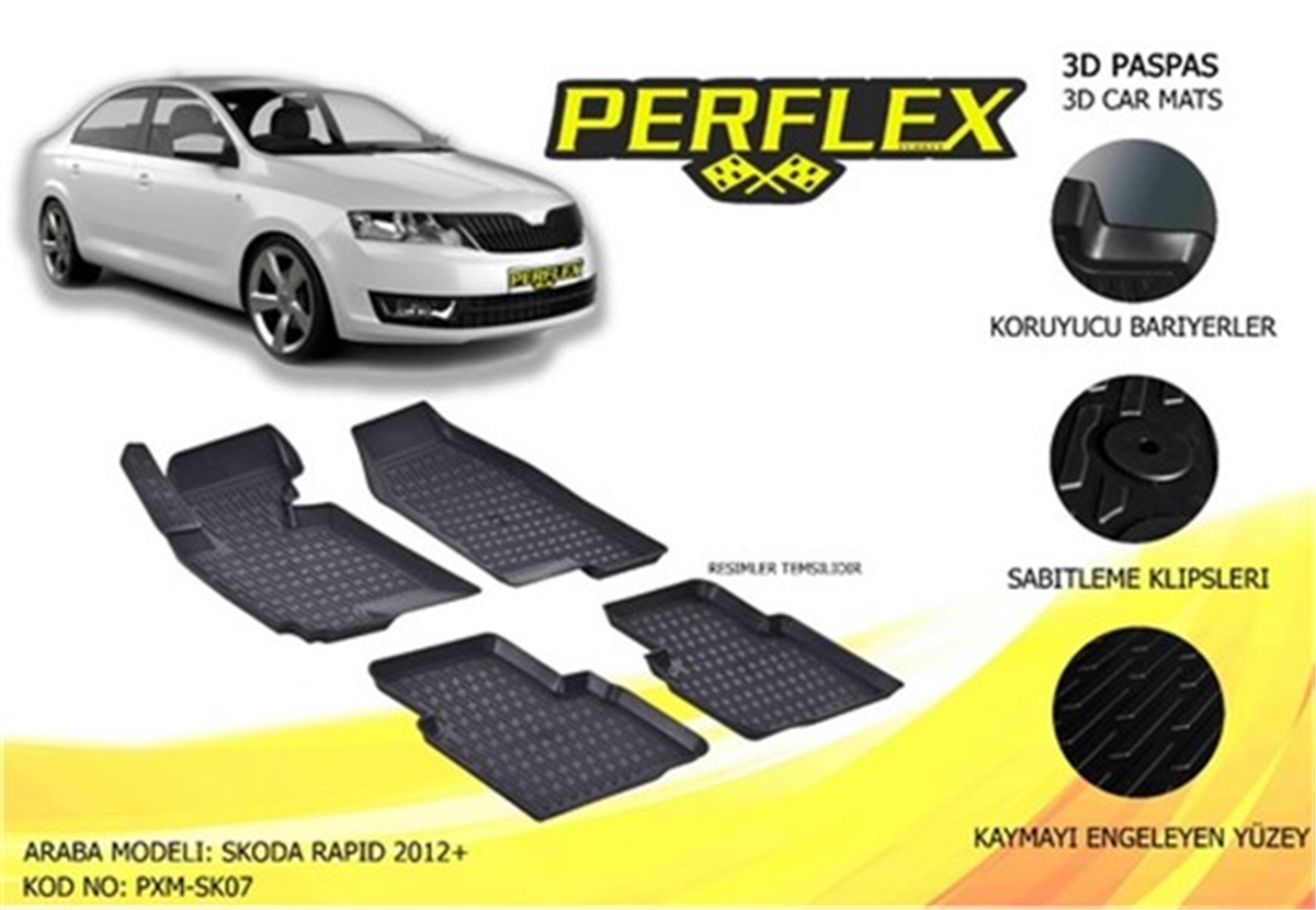 SKODAPASPAS 3D X-MAT HAVUZLU SKODA RAPID 13 SİYAH PERFLEX PXM-SK07PERFLEXPERFLEX PXM-SK07