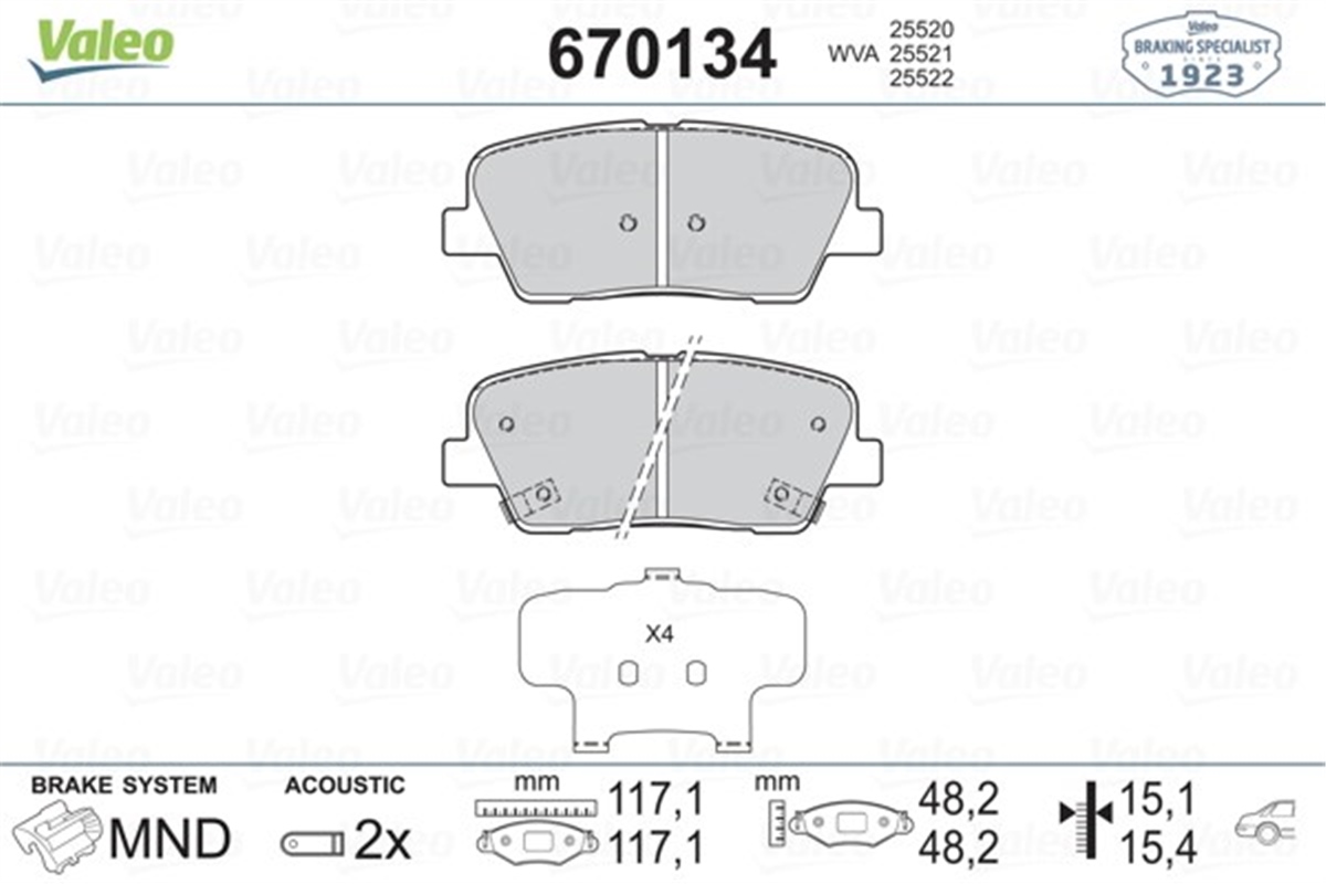 SORENTOARKA BALATA SANTAFE 2.0CRDİ 4X4-2.2CRDİ-2.2CRDİ 4X4-2.4-2.4 4X4 09 SORENTO 09 VALEO 670134VALEOVALEO 670134