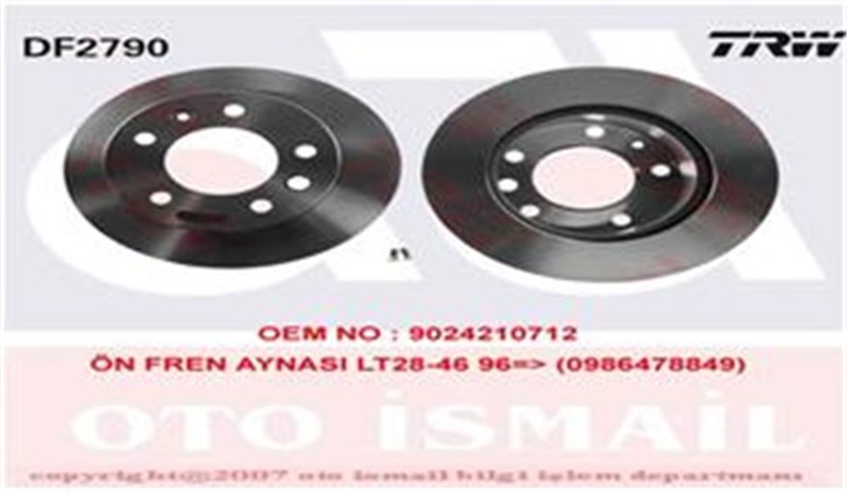 SPRINTERÖN FREN AYNASI LT28-35-46 2.5TDİ-SDİ 2.8TDİ 96-7.06 SPRINTER 2.3.4 96-5.06 276X22X5DLXHAVALI TRW DF2790TRWTRW DF2790