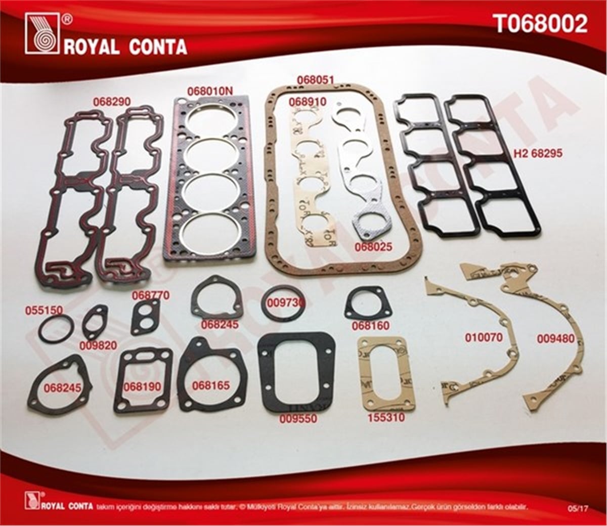TEMPRAMOTOR TAKIM CONTA KEÇESİZ TEMPRA 2.0 159 A5.046 - 159 A6.046 ROYAL T068002ROYALROYAL T068002