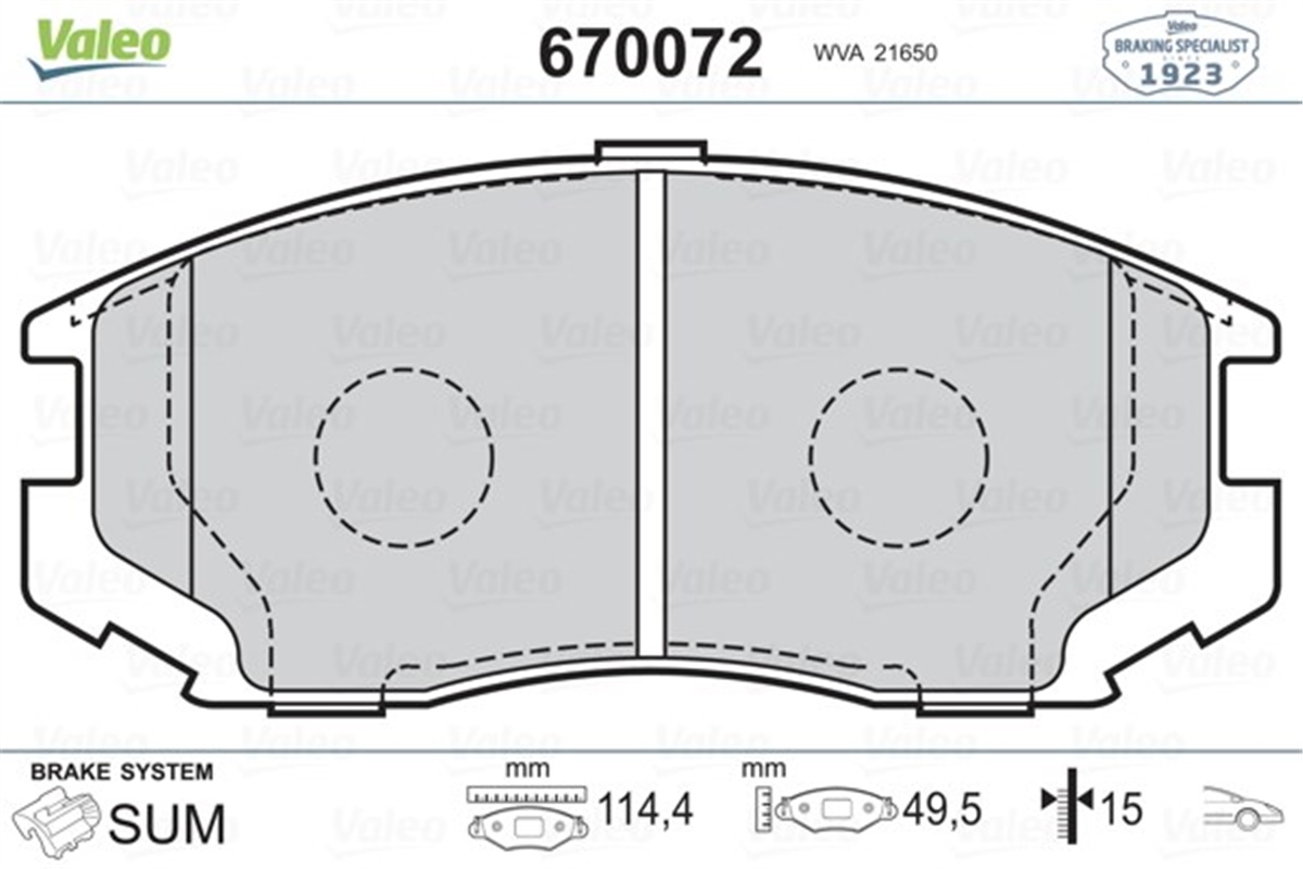 TERIOSÖN BALATA DAIHATSU TERIOS 97 VALEO 670072VALEOVALEO 670072