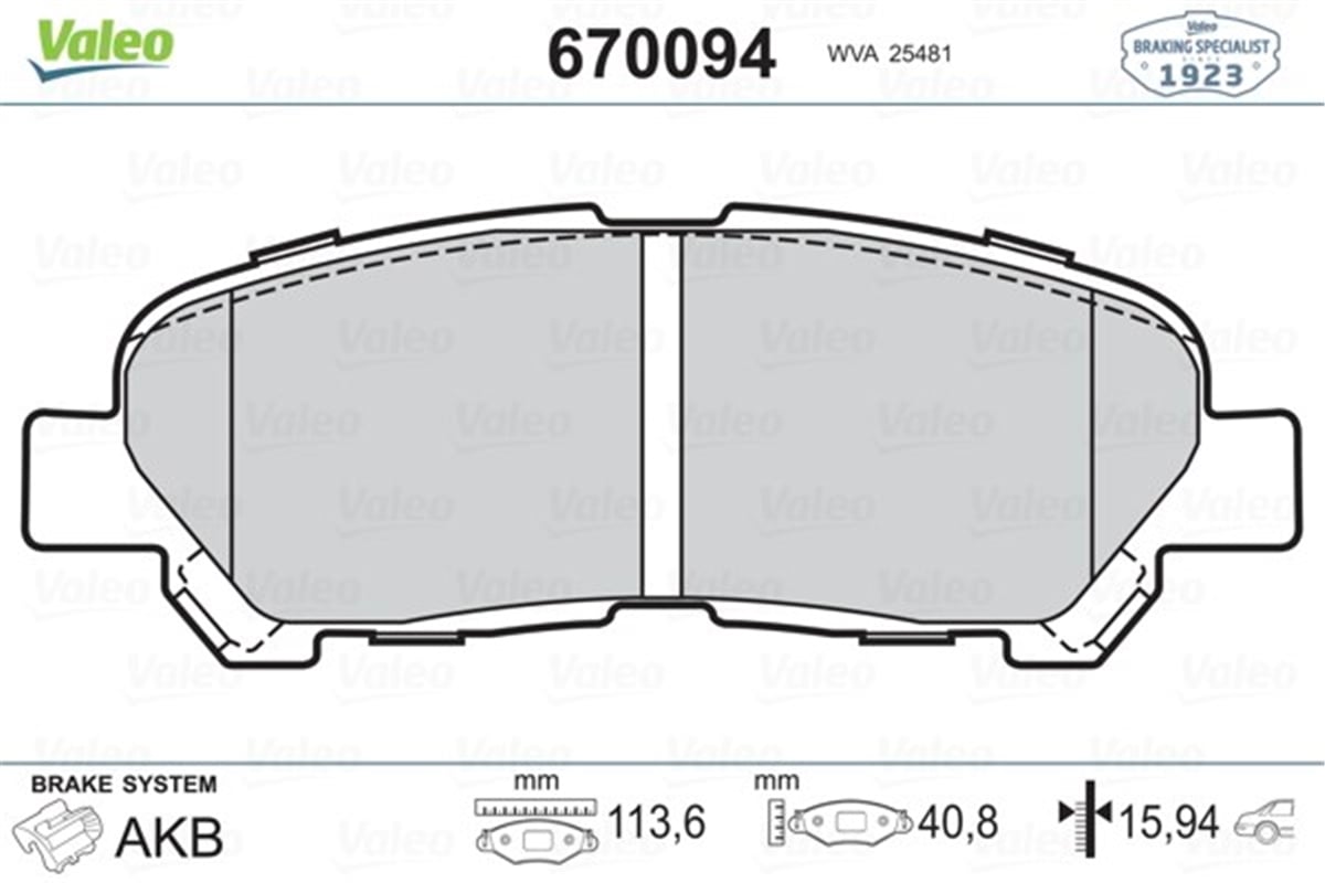 TOYOTAARKA BALATA TOYOTA HIGHLANDER 13 VALEO 670094VALEOVALEO 670094