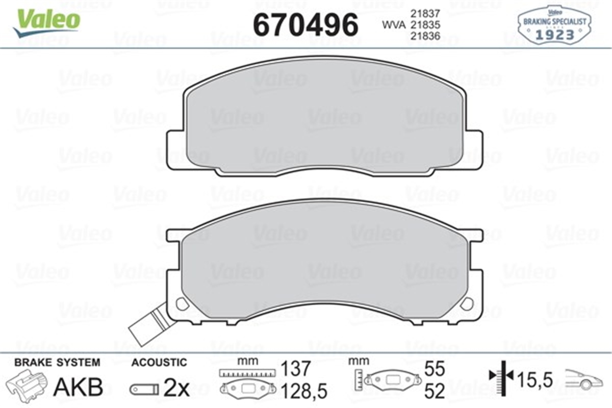 TOYOTAÖN BALATA TOYOTA ESTIMA 93-99 VALEO 670496VALEOVALEO 670496