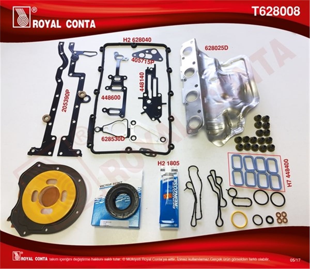 TRANSITMOTOR TAKIM CONTA REINZ KEÇ. SUBP.LASTİK SİLİNDİR KAPAK CONTASI SİZ TRANSİT 2.2 TDCİ EURO5 ÖNDEN ÇEKER ROYAL T628008ROYALROYAL T628008