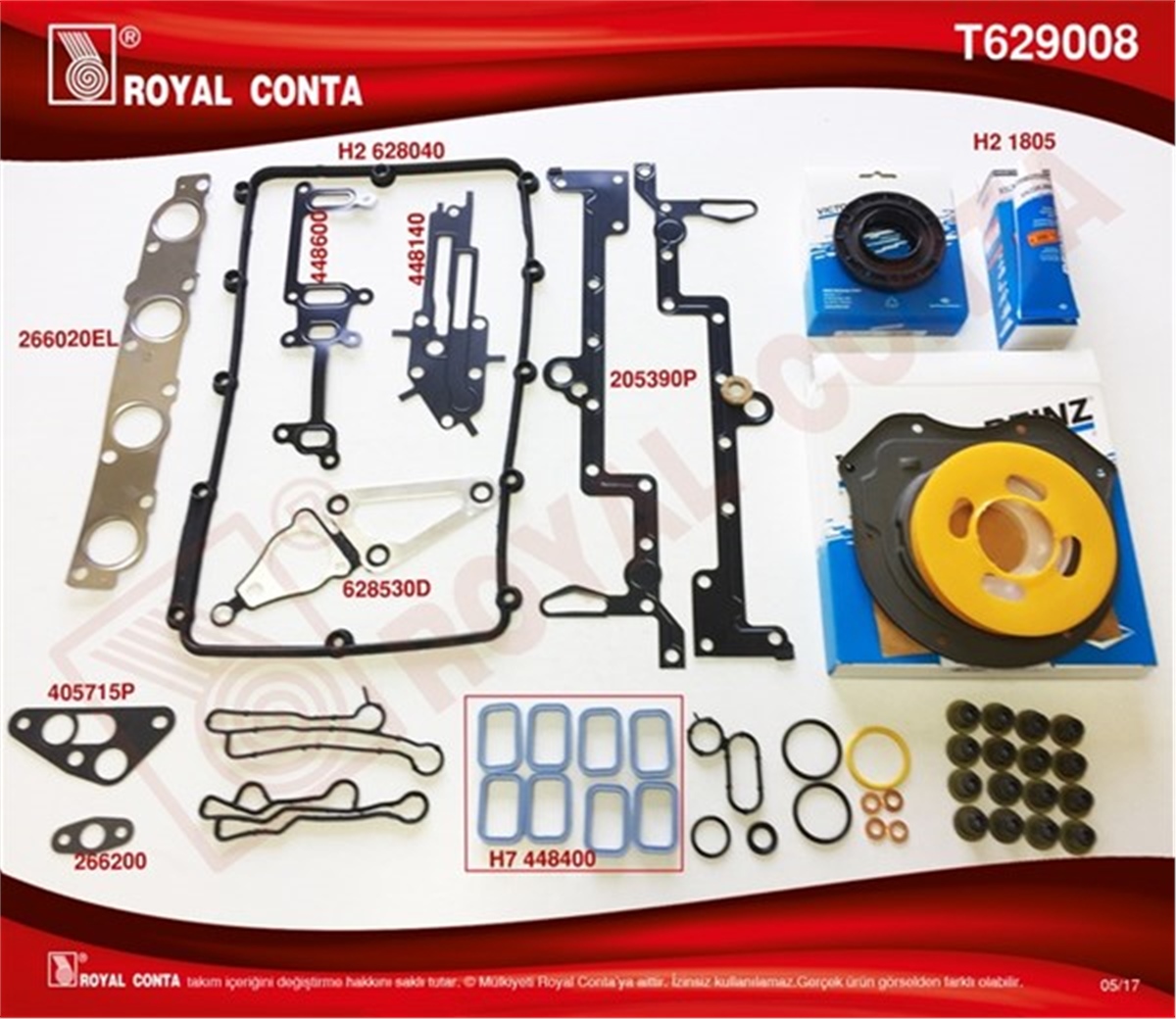 TRANSITMOTOR TAKIM CONTA REINZ KEÇ. SUBP.LASTİK SİLİNDİR KAPAK CONTASI SİZ TRANSİT 2.2 TDCİ EURO5 ARKADAN ÇEKER ROYAL T629008ROYALROYAL T629008
