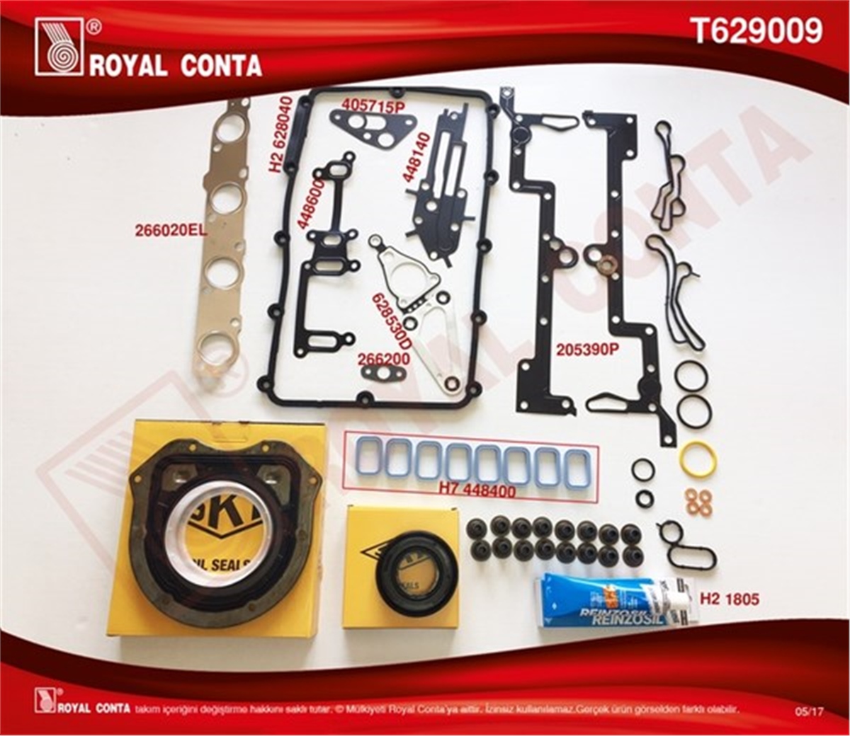 TRANSITMOTOR TAKIM CONTA SKT KEÇ. SUBP.LASTİK SİLİNDİR KAPAK CONTASI SİZ TRANSİT 2.2 TDCİ EURO5 ARKADAN ÇEKER ROYAL T629009ROYALROYAL T629009